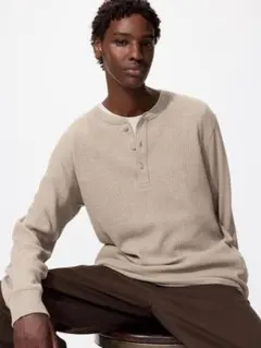 【匿名配送】UNIQLO ワッフルヘンリーネック Tシャツ XL