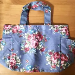 トートバッグ　花柄　バラ　ブルー