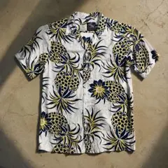 希少L】ヒューストン レーヨン アロハシャツ パイナップル 白×紺 古着