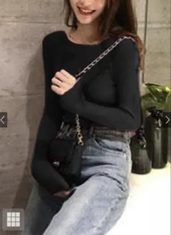 GRL 黒 リブ編み 長袖ニット