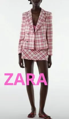 ザラ♥️チェック ストラクチャー ブレザー テーラードジャケット ピンクSサイズ