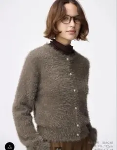 シャイニークルーネックカーディガンMサイズブラウン