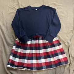 無印良品 長袖 チェック柄ワンピース　綿100％