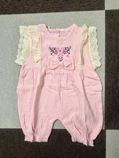 (新品)⭐︎おまけ付き⭐︎ピンク フリル袖 リボン付きロンパース　80㎝
