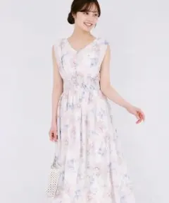 【ZOZO限定】バックリボンウエストシャーリングニュアンスフラワーワンピース