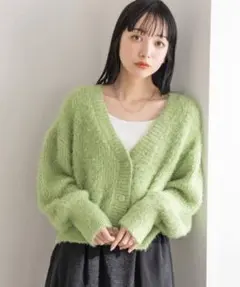 ラメシャギーショートカーデ グリーン LOWRYSFARM
