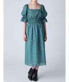 ダズリン 花柄 ロングワンピース S グリーン 緑 スクエアネック 美品