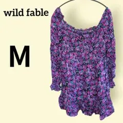 wild fable【М】花柄オフショルダーシャツ チュニック 紫系