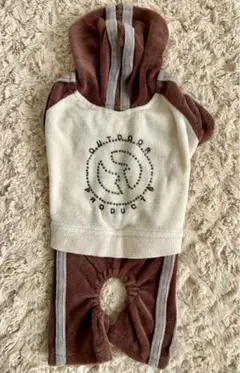 フード付き犬服 ロンパース ブラウンアイボリー