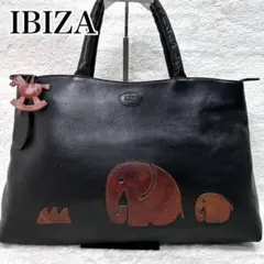 イビサ IBIZA レザー トートバッグ 象 大容量 黒 チャーム付き A4可 イビサ IBIZA レザー トートバッグ 象 大容量 黒 チャーム付き A4可
