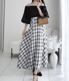 mily bilet オフショル2WAYリボンシアー袖ドッキングワンピース