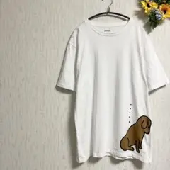 graniph 犬イラスト ホワイトTシャツ L 半袖 プリントT グラニフ