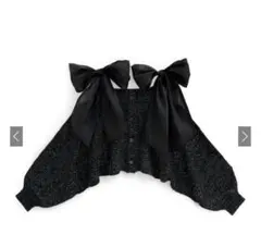 ショルダーリボンオフショルラメニットカーディガン ブラック [gn334］