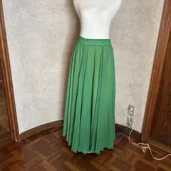 26455✨️ブラミンク プリーツロングスカート フレア グリーン シルク
