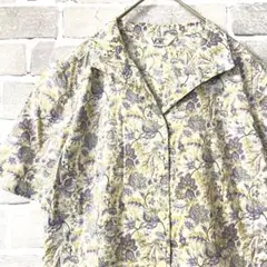 ヴィンテージ　ロングシャツワンピース　上質上品　ペイズリーボタニカル総柄パープル