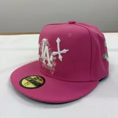 Newera　LAドジャース 7 3/8（58.7cm）天使刺繍 海外限定ピンク