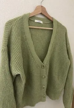 SamansaMos2 ライトグリーン Vネック カーディガン サマンサモスモス