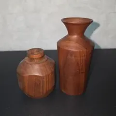 木製　花瓶 2個セット ダークブラウン　一輪挿し　木目　インテリア　アンティーク