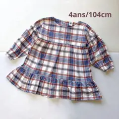 PETITBATEAU プチバトー　チェック長袖ワンピース　4ans/104cm