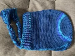 ボンネット青系 ミックス　ニット帽