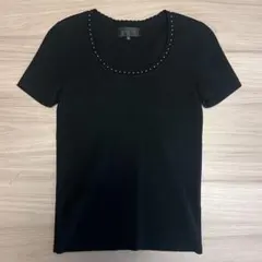 【美品】アンタイトル UNTITLED ビジュー付き 半袖ニット ウール100%