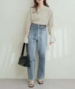 【最終値下げ】ナチュラルクチュール　2WAYスカラップブラウス　ベージュドット