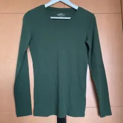 ダークグリーン Vネック 長袖カットソー