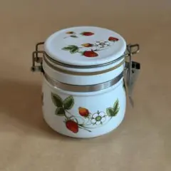 昭和レトロ 陶器 キャニスター いちご柄 密閉保存容器 金具付き