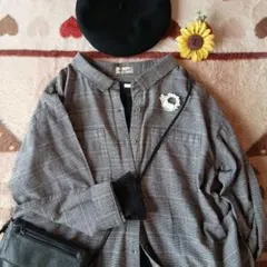 SM2♡スキッパーシャツ衿グレンチェックブラウス♡羽織り♡コットン♡訳あり…