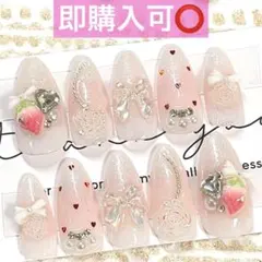 ネイルチップ現品オーダー量産型フレンチガーリー韓国ワンホンチークいちごピンク白赤