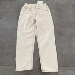 クリーム色ウエストゴムデニム風パンツ