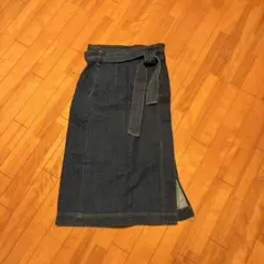 ダークブルー デニム タイトスカート ベルト付き