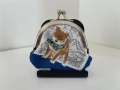 手作りミニがま口・柴犬・青