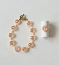 ハンドメイド ブレスレット リング 指輪 ビーズ ピンク アクセサリー