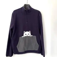 【美品】リップンディップ RIPNDIP ハーフジップ　フリースジャケット 猫