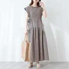 ギンガムチェック　ドロストデザイン　ワンピース　ナチュラルクチュール