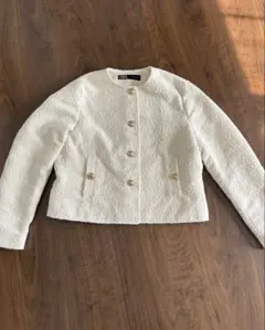 ZARA ホワイト ノーカラージャケット、Lサイズ