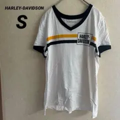 ハーレーダビッドソン リンガーVネックTシャツ レーシングストライプ ロゴ Sのサムネイル