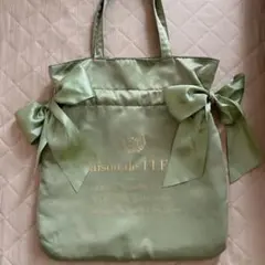 ●メゾンドフルール　ダブルリボントートバッグ　グリーン