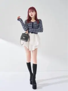 Darich♡ ボリュームフリルツイードニットミニワンピース