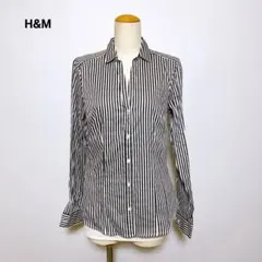 H&M ストライプ長袖シャツ ブラック ホワイト M ブラウス