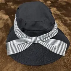 ブラック　 ストライプリボン バケットハット