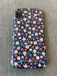 miumiu iPhoneX/XSケース 花柄 ネイビー
