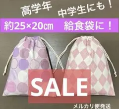 巾着858番　約25×20㎝　給食袋★SALE アーガイル　北欧風サークル柄