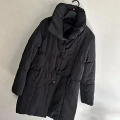 ブラックキルティングコートボタン付き フード付き