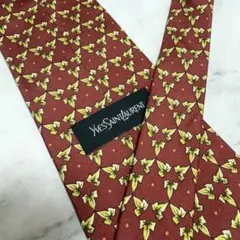 Yves Saint Laurent ネクタイ 総柄 ワインレッド 葉