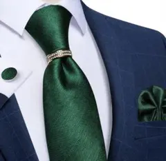【4点セット】ネクタイ無地ビジネス結婚式入学式卒業式就活緑グリーン金ゴールド
