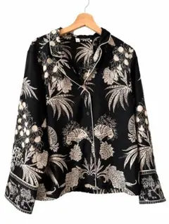 H&M ボタニカル柄 パジャマシャツ 長袖 ブラック Mのサムネイル