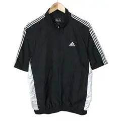 アディダスゴルフ　ハーフジップ半袖ゴルフジャケット　刺繍ロゴ　袖ライン　ポケット