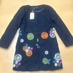 刺繍入りネイビー ロングコート未使用 難あり。S〜M。